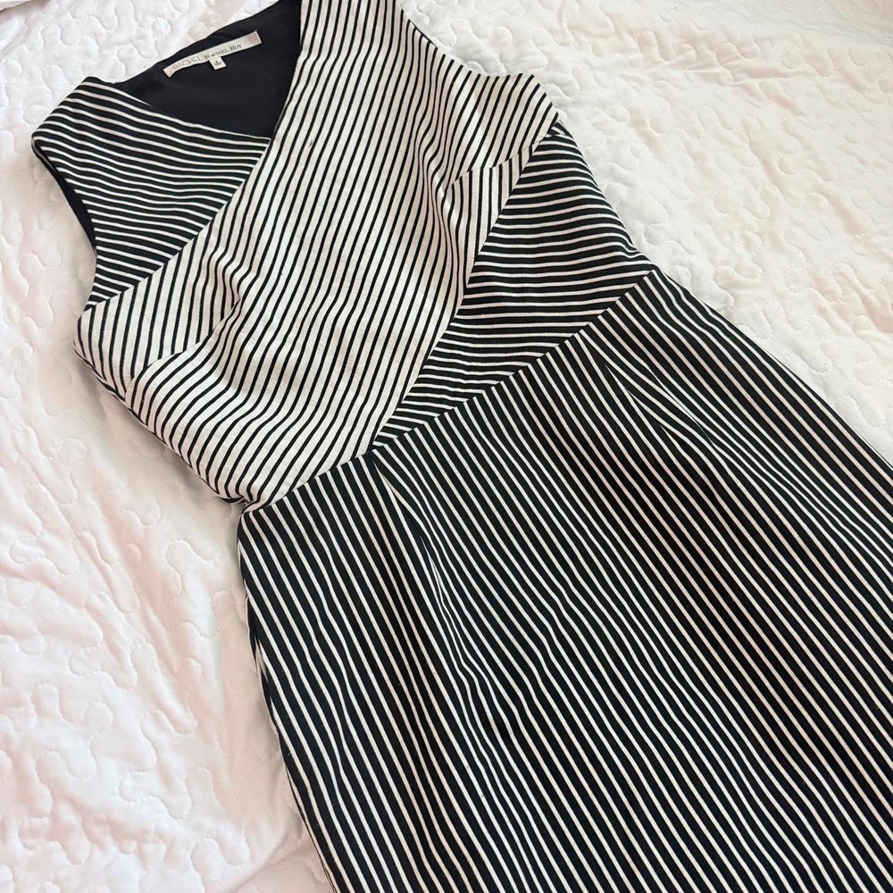 Women 8 Midi Dress non-stretch Striped Sleeveless Office Cutout PREPPY CORPORATE